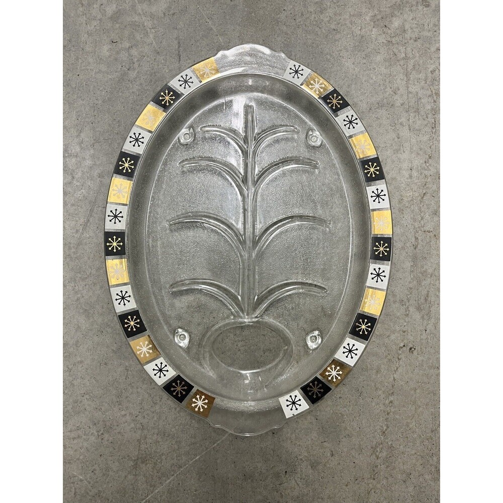 Mid Century Starburst  Footed Serving Platter Plate Drip Tree Well Inland Glass